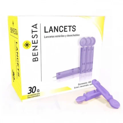 Lancetas Benesta de 30G para glucómetro con 100 piezas